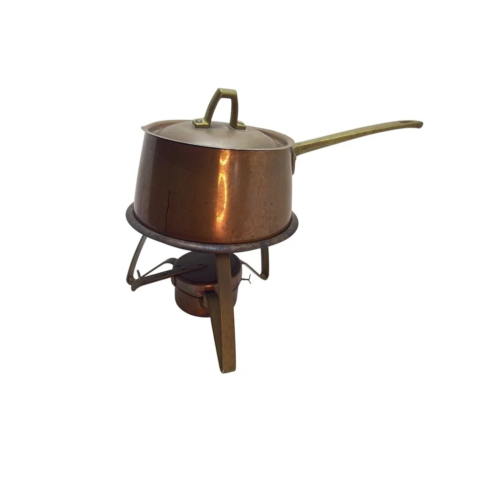 Vintage Paul Revere Copper Fondue Set Brass Stand USA Limited Edition MCM